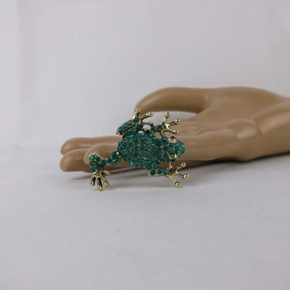 Enameled Rhinestone Tree Frog Brooch - Picture 2 of 2